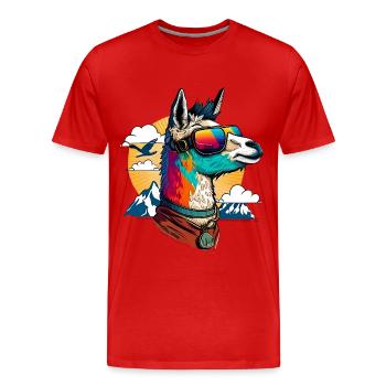 Llama with sunglasses - Men's Premium Organic T-Shirt - red - Front - Damien (186cm)