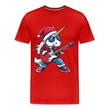 Guitare Rocker de Noël Licorne - T-shirt bio Premium Homme - rouge - Devant - Damien (186cm)