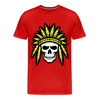 Crâne de chef indien apache - T-shirt bio Premium Homme - rouge - Devant - Damien (186cm)