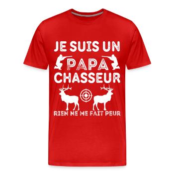 Papa chasseur humour chasse cadeau fête des pères - T-shirt bio Premium Homme - rouge - Devant - Damien (186cm)