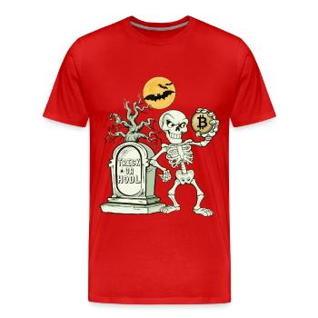 Bitcoin Skelett Halloween - Männer Premium Bio T-Shirt - Rot - Vorne - Damien (186cm)
