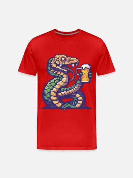 Serpent Cobra Bière Pixel - T-shirt bio Premium Homme - rouge