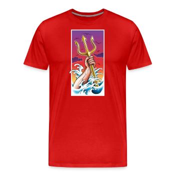 Poséidon Dieu de la mer sous l’eau avec Trident à la main - T-shirt bio Premium Homme - rouge - Devant - Damien (186cm)
