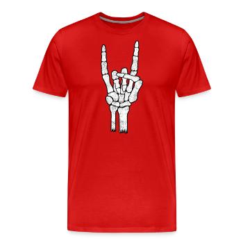 Skelett Hand Rock Metall Schild - Männer Premium Bio T-Shirt - Rot - Vorne - Damien (186cm)