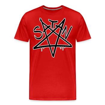 Étoile de Satan Pentagramme inversé - T-shirt bio Premium Homme - rouge - Devant - Damien (186cm)