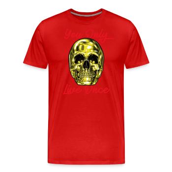 Totenkopf Du lebst nur einmal YOLO Gold - Männer Premium Bio T-Shirt - Rot - Vorne - Damien (186cm)