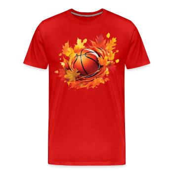 Basketball, maple and oak leaves in autumn - Men's Premium Organic T-Shirt - red - Front - Damien (186cm)