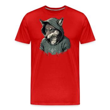 Wolf mit Hoodie - Männer Premium Bio T-Shirt - Rot - Vorne - Damien (186cm)