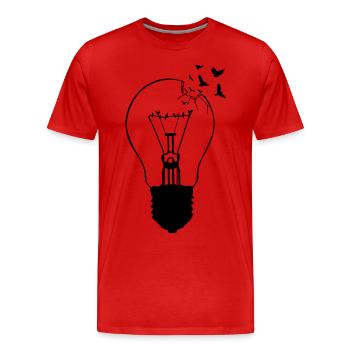 Vogelfrei, Ausbruch aus der alten Glühbirne - Männer Premium Bio T-Shirt - Rot - Vorne - Damien (186cm)