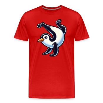 Pingouin Équilibre sur les mains Mignon Comique Gymnastique - T-shirt bio Premium Homme - rouge - Devant - Damien (186cm)