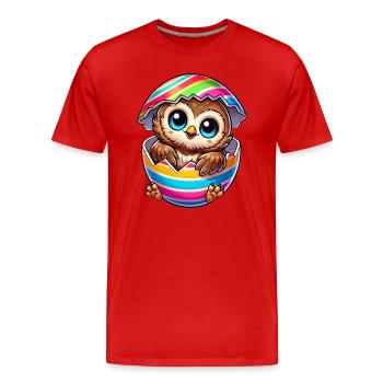 Mignon hibou dessin animé éclosion d’œuf de Pâques - T-shirt bio Premium Homme - rouge - Devant - Damien (186cm)