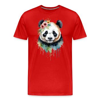 Aquarell Panda umgeben von Blumen - Männer Premium Bio T-Shirt - Rot - Vorne - Damien (186cm)