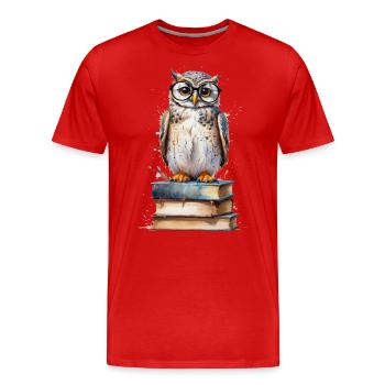 Hibou érudit - Aquarelle - T-shirt bio Premium Homme - rouge - Devant - Damien (186cm)