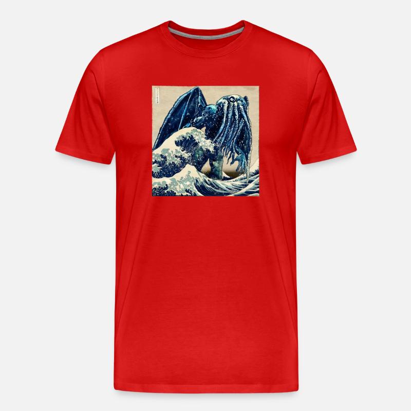 Kanagawa Cthulhu - Männer Premium Bio T-Shirt - Rot