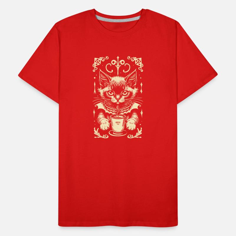Gothic Cat Coffee Drinking Cute Kitten Men's Premium Organic T-Shirt
