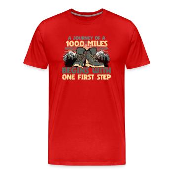 A Journey of a thousand miles Begins Hiking - Men's Premium Organic T-Shirt - red - Front - Damien (186cm)