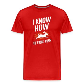 Je sais comment le lapin dirige le Denglisch Spric allemand - T-shirt bio Premium Homme - rouge - Devant - Damien (186cm)