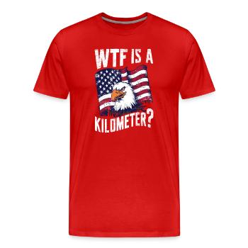 WTF ist ein Kilometer America Eagle US Flag Lustig - Männer Premium Bio T-Shirt - Rot - Vorne - Damien (186cm)