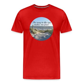 The way to the sea makes me free! - Men's Premium Organic T-Shirt - red - Front - Damien (186cm)