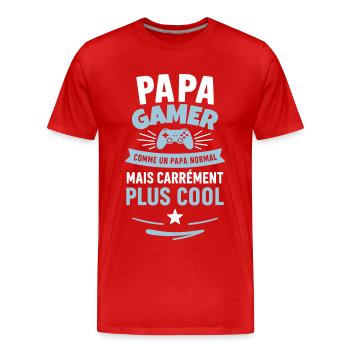 Papa gamer – plus cool qu’un papa normal - T-shirt bio Premium Homme - rouge - Devant - Damien (186cm)