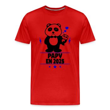 Papy en 2025,Annonce Grossesse,Enceinté,Bébé - T-shirt bio Premium Homme - rouge - Devant - Damien (186cm)