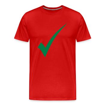 Grüner Haken Check - Männer Premium Bio T-Shirt - Rot - Vorne - Damien (186cm)