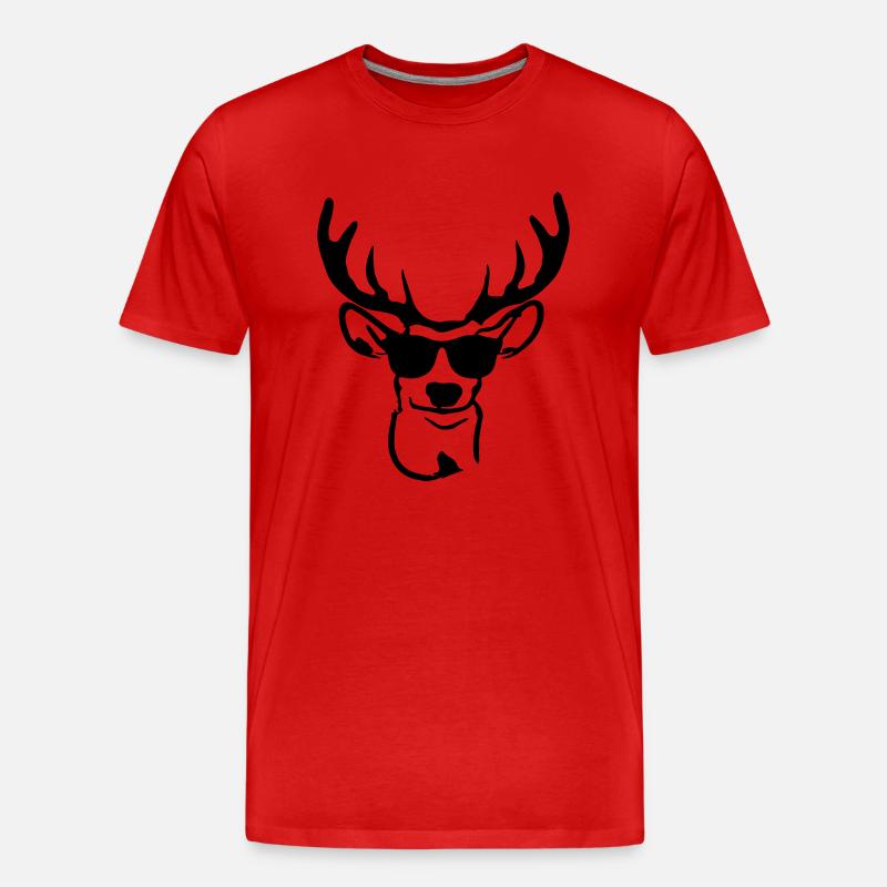 Hirsch mit Sonnenbrille - Männer Premium Bio T-Shirt - Rot