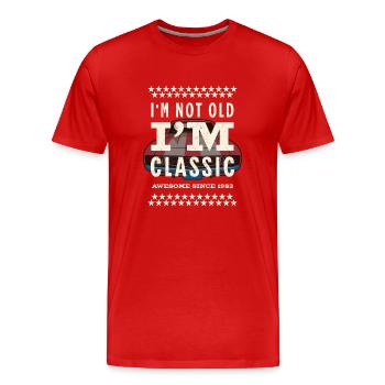 Not old - classic since 1983 - Men's Premium Organic T-Shirt - red - Front - Damien (186cm)