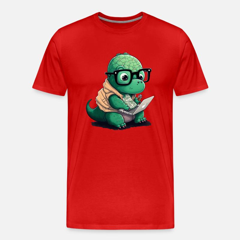 Süßer Dino der Programmiert - Männer Premium Bio T-Shirt - Rot