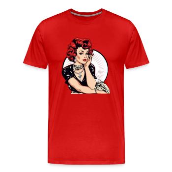 Pin up des années 60 - T-shirt bio Premium Homme - rouge - Devant - Damien (186cm)