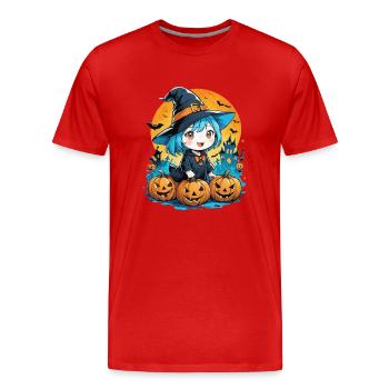 Halloween Witch and Pumpkin Manga - Men's Premium Organic T-Shirt - red - Front - Damien (186cm)