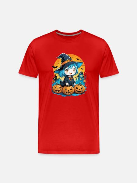 Halloween Witch and Pumpkin Manga - Men's Premium Organic T-Shirt - red