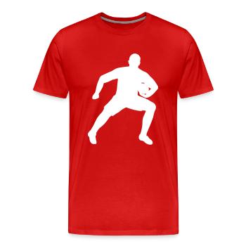 Un joueur de rugby défend le ballon - T-shirt bio Premium Homme - rouge - Devant - Damien (186cm)
