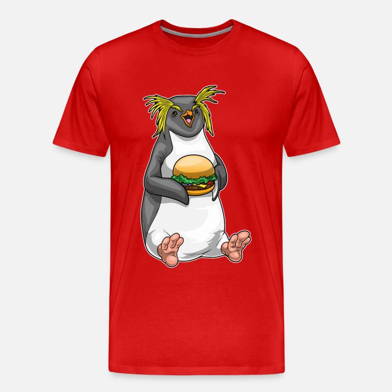 Pinguin Cheeseburger - Männer Premium Bio T-Shirt - Rot