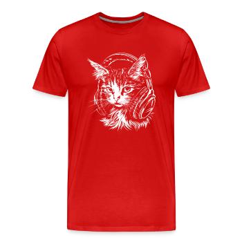 Cat Headset Music DJ - Men's Premium Organic T-Shirt - red - Front - Damien (186cm)