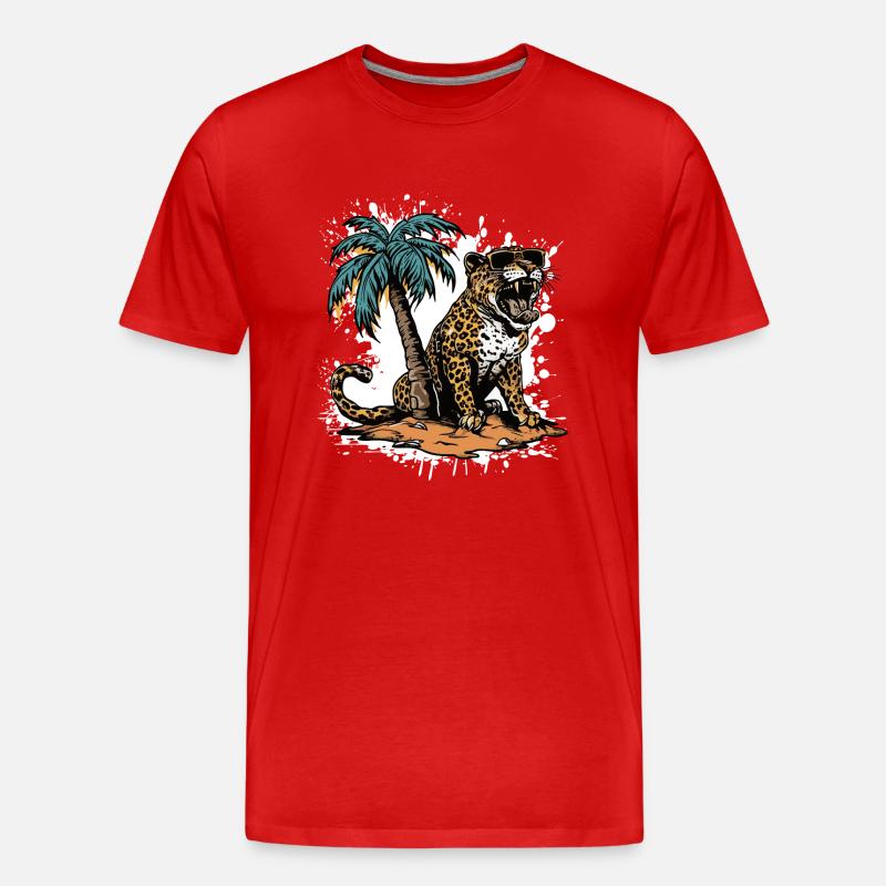 Leopard Island Palm Tree - Men's Premium Organic T-Shirt - red