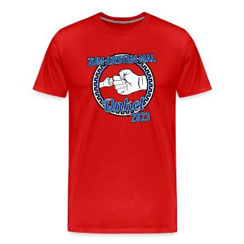 Zum ersten Mal Onkel 2023 Geschenkidee - Männer Premium Bio T-Shirt - Rot - Vorne - Damien (186cm)