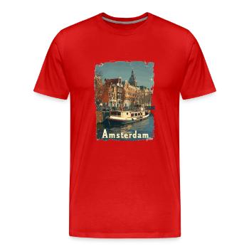 Vintage Amsterdam Kanal Niederlande Holland - Männer Premium Bio T-Shirt - Rot - Vorne - Damien (186cm)