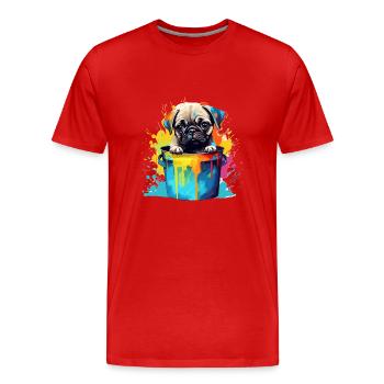 Mops Niedlicher Hund Farbeimer - Männer Premium Bio T-Shirt - Rot - Vorne - Damien (186cm)
