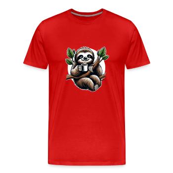 Entspannendes Faultier Kaffee-Liebhaber Spaß - Männer Premium Bio T-Shirt - Rot - Vorne - Damien (186cm)