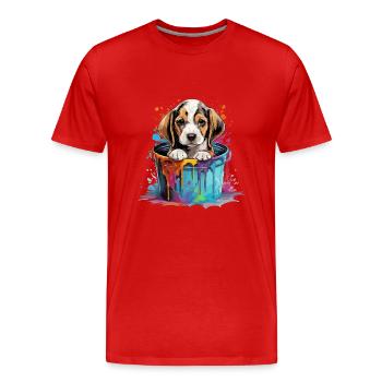 Beagle Niedlicher Hund Farbeimer - Männer Premium Bio T-Shirt - Rot - Vorne - Damien (186cm)