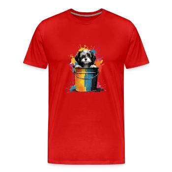 Dalmatiner Niedlicher Hund Farbeimer - Männer Premium Bio T-Shirt - Rot - Vorne - Damien (186cm)