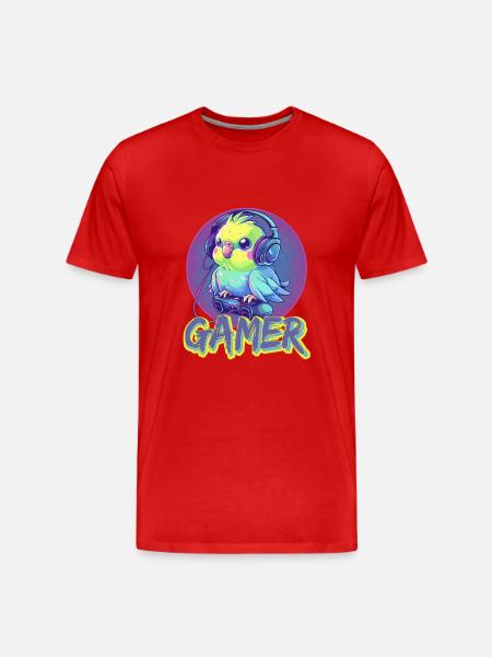 Gaming Budgie Gamer Bird Videospil - Herre Premium T-shirt økologisk - rød
