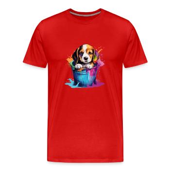 Beagle Niedlicher Hund Farbeimer - Männer Premium Bio T-Shirt - Rot - Vorne - Damien (186cm)