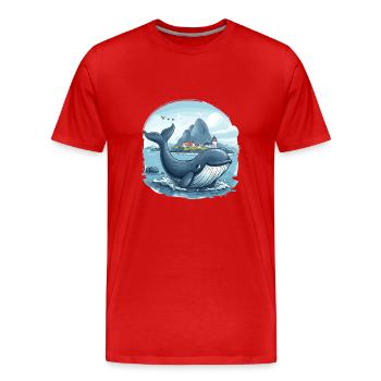 Küstendorf und Riesenwal Skandinavien - Männer Premium Bio T-Shirt - Rot - Vorne - Damien (186cm)