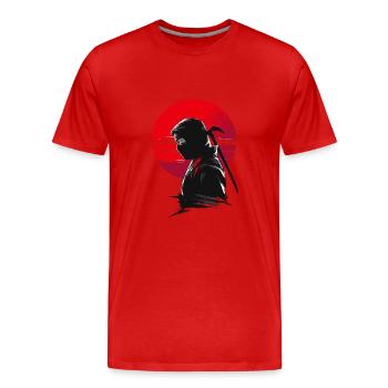 Mysteriöser Ninja-Krieger roten Sonnenuntergang - Männer Premium Bio T-Shirt - Rot - Vorne - Damien (186cm)