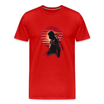 Mysteriöser Ninja-Krieger roten Sonnenuntergang - Männer Premium Bio T-Shirt - Rot - Vorne - Damien (186cm)