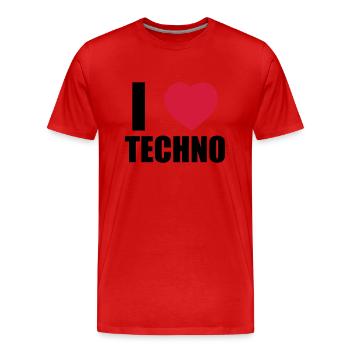 I LOVE TECHNO 2 - Männer Premium Bio T-Shirt - Rot - Vorne - Damien (186cm)