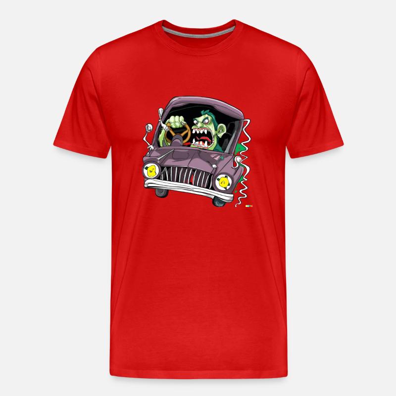 Zombie fährt ein Auto - Männer Premium Bio T-Shirt - Rot