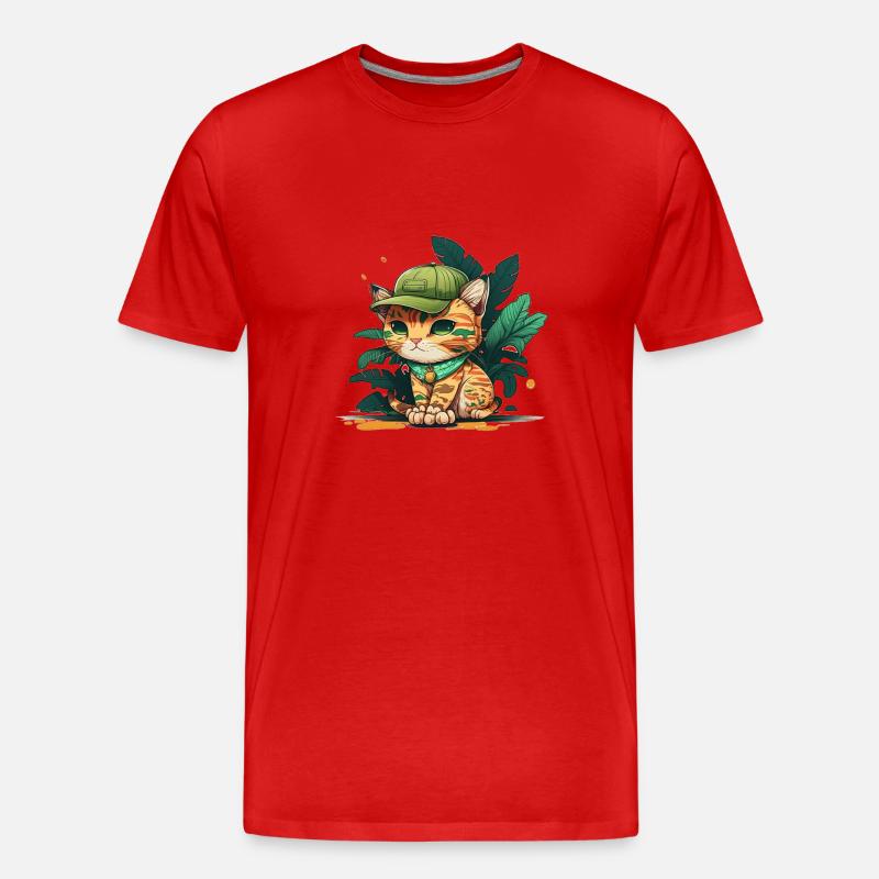 Cute Cat Tropical 2 - Männer Premium Bio T-Shirt - Rot